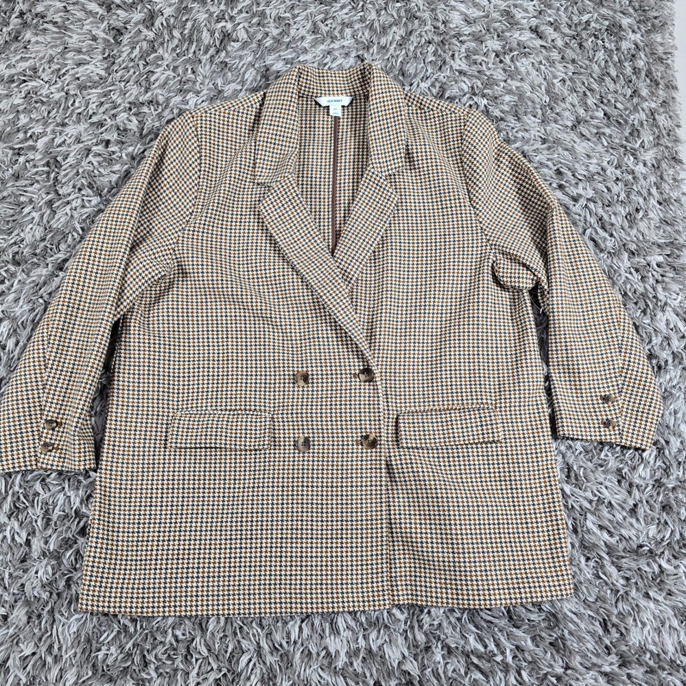 Old Navy Womens XXL Brown Houndstooth Double Breasted Blazer Jacket